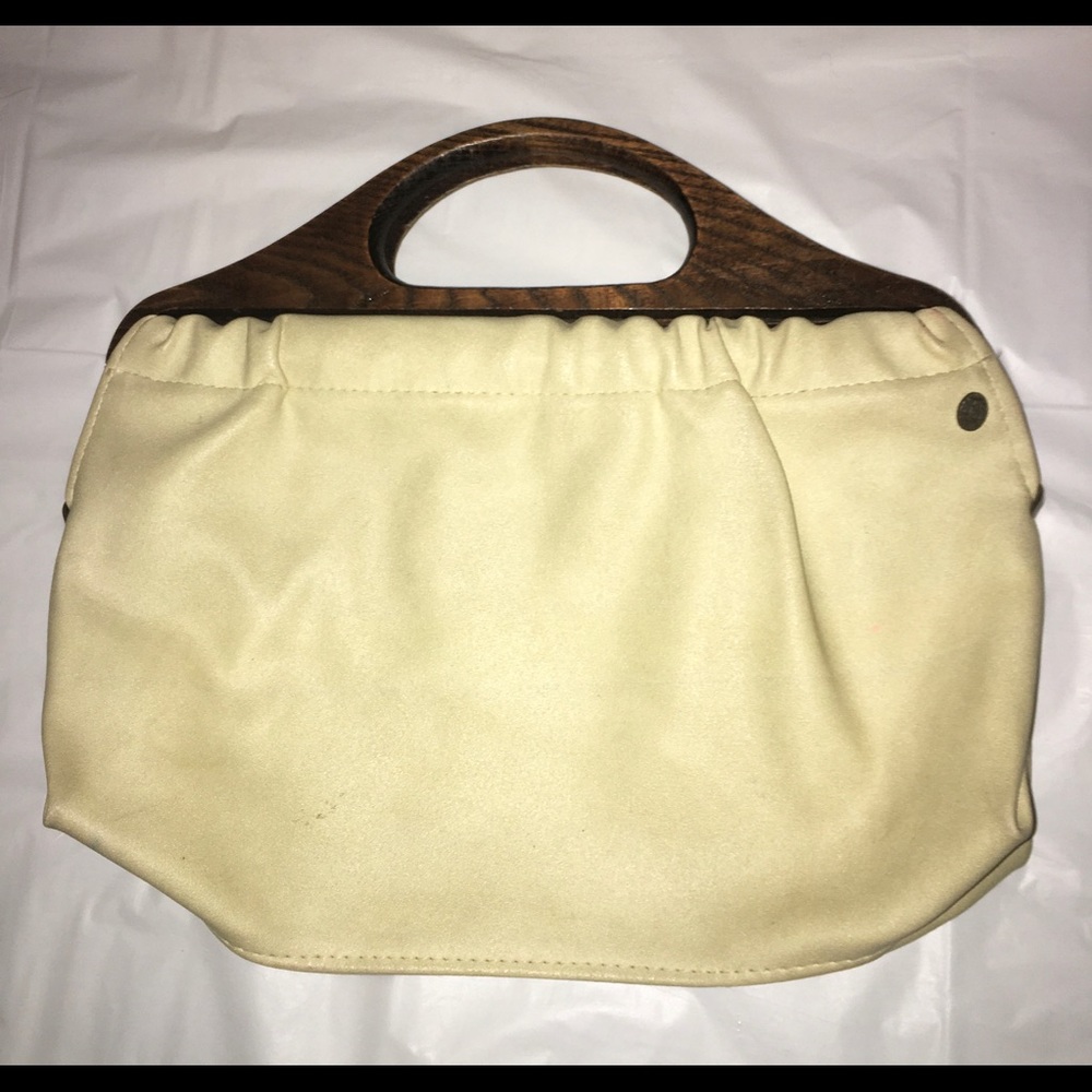 "Shanti" Cream & Wood leather clutch